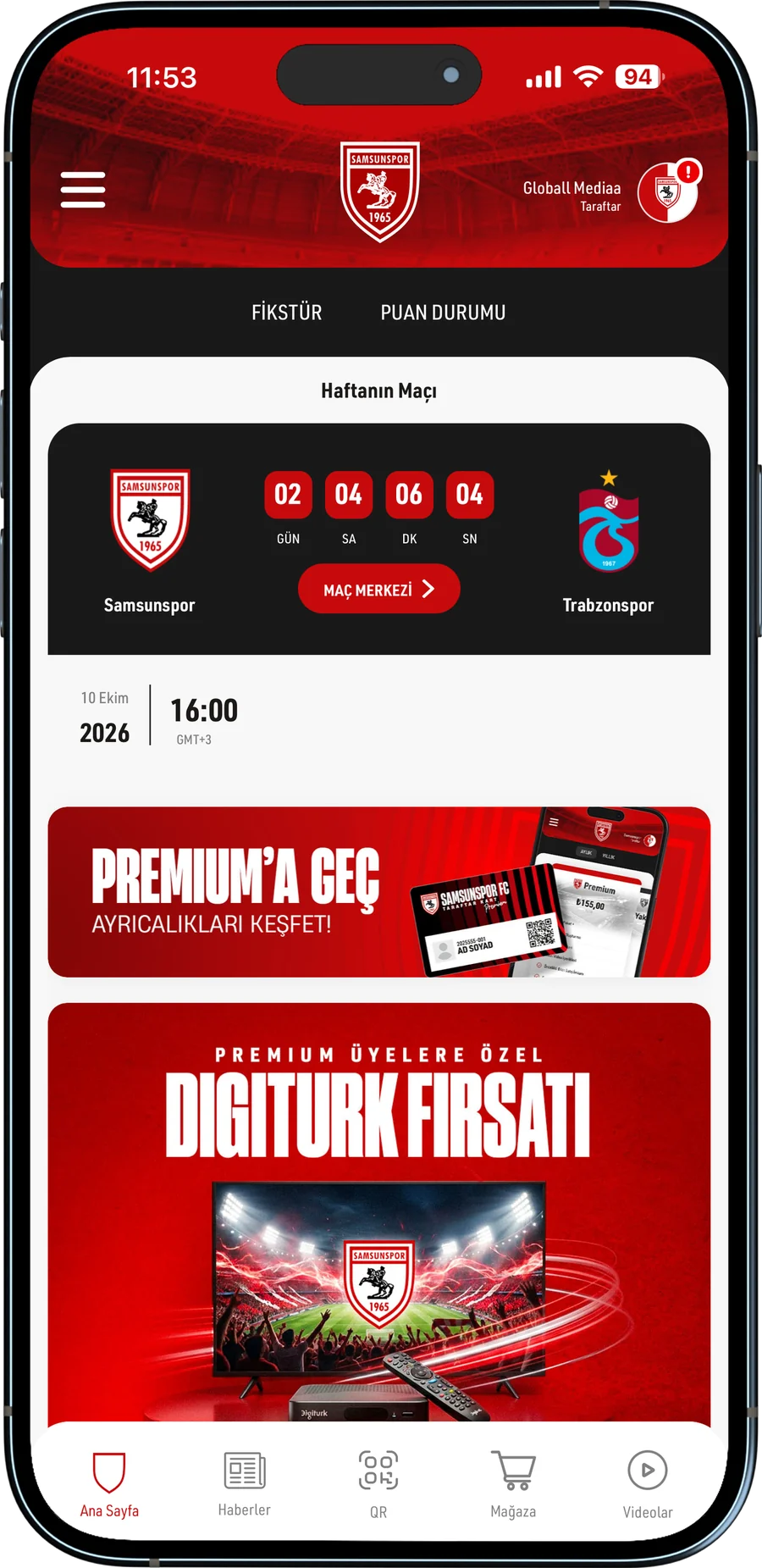 Samsunspor App Ana Ekran