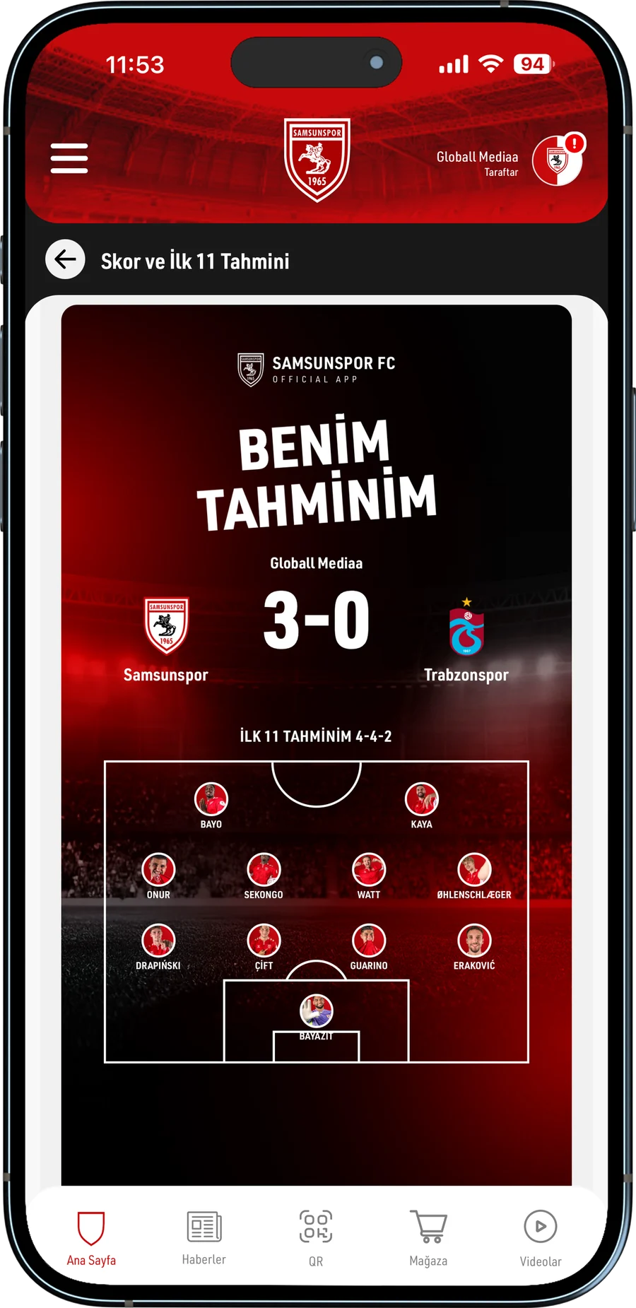 Samsunspor App Skor ve İlk 11 Tahmini